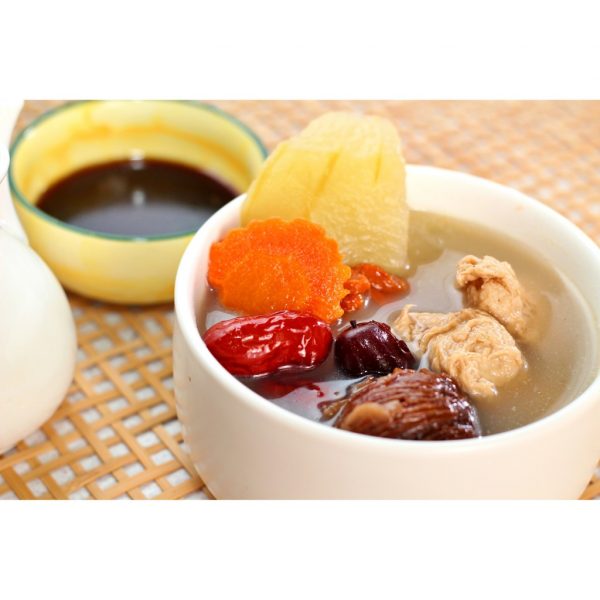 Nourishing Winter Melon Soup with Vegan Meat, Red Carrots and Red Dates.